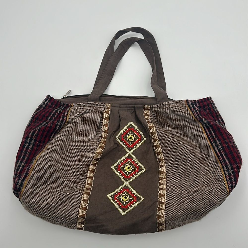 World Market Bag Womens Brown Red Beaded Boho Made in India Purse *Flaw